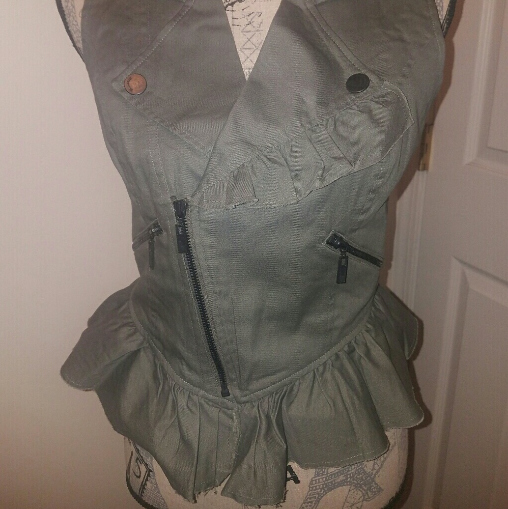 Rare William Rast military peplum green zip up